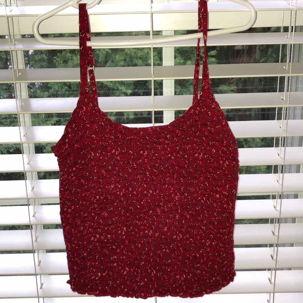 Hollister red with tiny flowers smocked top